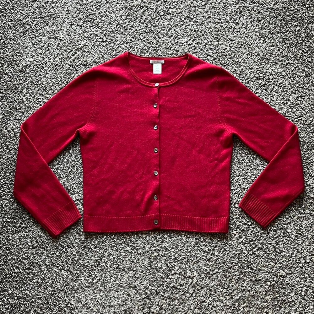 JCrew Red 100% Wool Cardigan Wmn Large Preppy Spring Church Momcore Chic Elegant